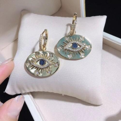 ST01 Evil Eye Charm Cubic Zirconia Pave Earrings/Pendant Necklace Gold Electroplated Fashion Earrings Fashion Necklace Jewelry