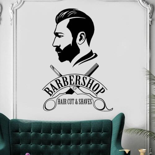 Barbershop Wall Sticker Barber Shop Window Decal Barbers Logo Wall Mural Hair Salon Decor Removable Vinyl Hair Cut Decal AY1116