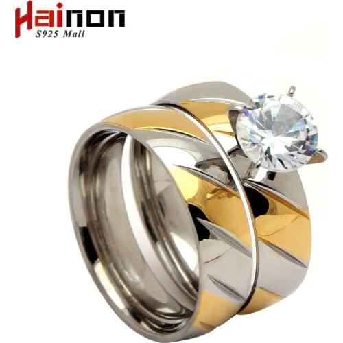 Wedding Ring For women Fashion Jewelry Gold Color Cubic Zirconia Eternity 316L Stainless Steel Rings jewelry