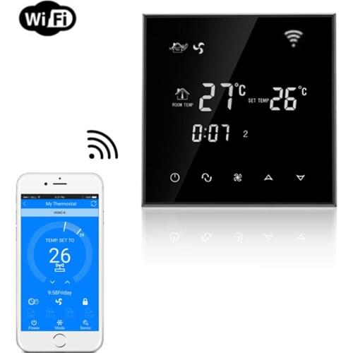 Smart WiFi Thermostat for Fan Coil Unit Central Air Conditioner Temperature Controller Black LCD Touch Screen Cooling Heating
