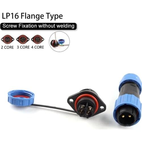 LP/SP16 Waterproof Connector Male Plug & Female Socket 2 3 4 Pin Aviation Plug Screw Crimp Wiring Solder-free Flange Type