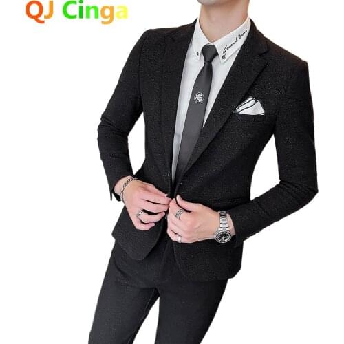 High Quality Black 2 Piece Set Men Tuxedo Wedding Party Slim Mens Dress Suit Red Blue Gray Blazer and Pants S-xxxl
