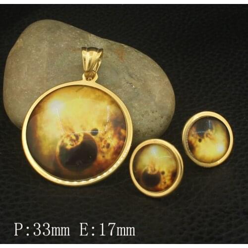 New Fashion Round Style Stainless Steel Jewelry Gold Color pendant and earring sets For Women Wholesale SFXZAMBC