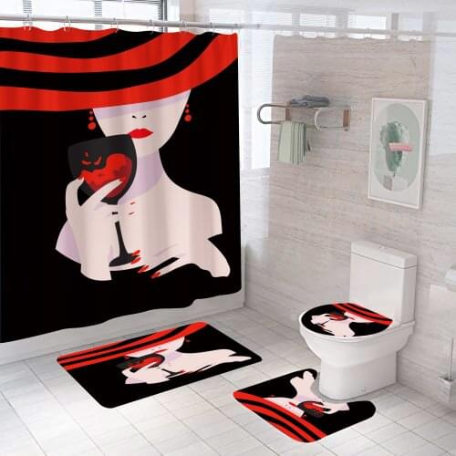 Modern Fashion Women Shower Curtain Waterproof Polyester Bathroom Curtains Luxury Shower Curtain Set Bath Mats Rugs