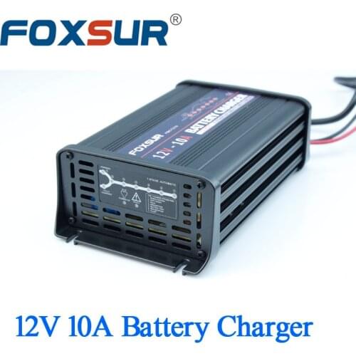 FOXSUR wholesale original 12V 10A 7-stage smart Lead Acid Battery Charger Car battery charger Input voltage: 180-260V AC, 50Hz