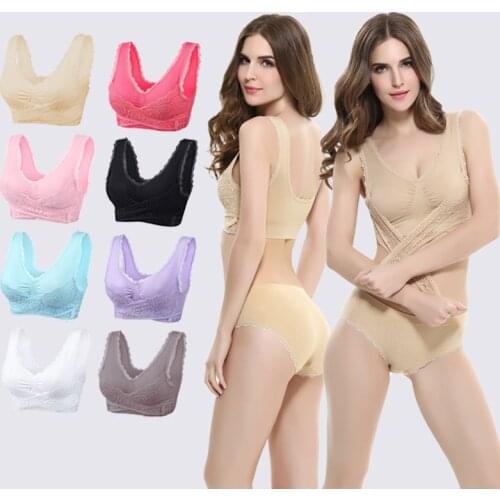 2020 large size ladies bra new front cross buckle no steel ring sports bra light and breathable lace soft material ladies bra
