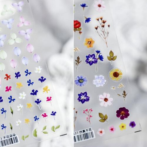 1 Sheet New Craft High Quality Ultra-thin 3D Adhesive Nail Stickers Simulation Dried Flowers Nail Art Decoration Art