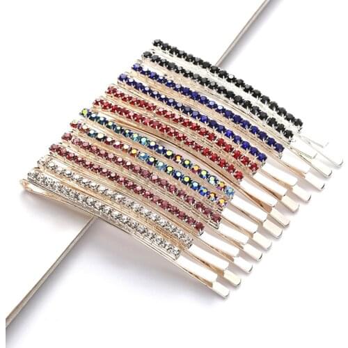 1Paris Women Fashion Crystal Rhinestone Barrettes Hair Clips Metal Hiarpins Hairgrips Girl Single Row Word Clip Hairpin