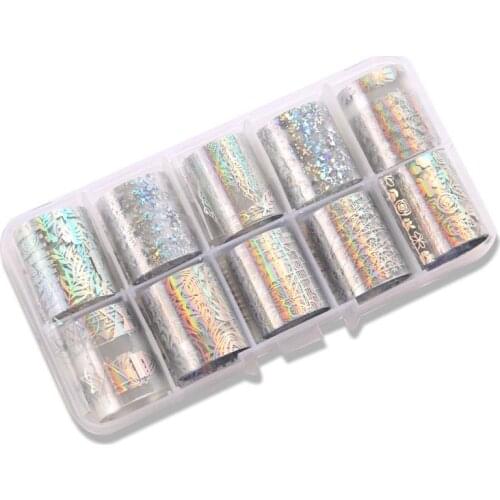 10pcs 2.5*100cm mixed style Holographic Nail Foil Sticker Transparent AB Colorful Transfer Sticker Manicure Foil For Nail decor