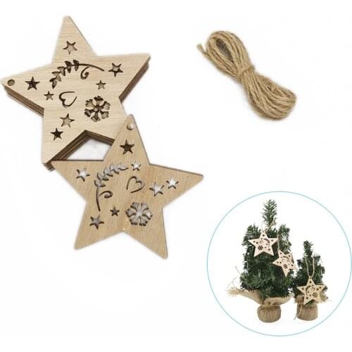 10pcs Hanging Wooden Christmas Tree Decor Ornaments Unfinished Wood Hollow Star Cutouts for DIY Craft Painting
