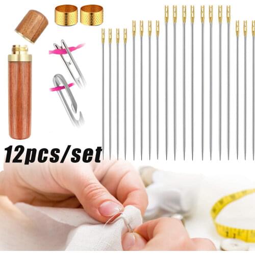 12pcs Elderly Needle-side Hole Blind Needle+Sewing RingHand Household Sewing Stainless Steel Sewing Needless Threading Apparel