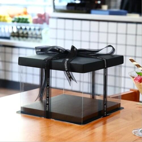 2pcs 21.5*16 cm Black Clear Square Cake Box Plastic Cake Packaging Box For Cake Gift Flower