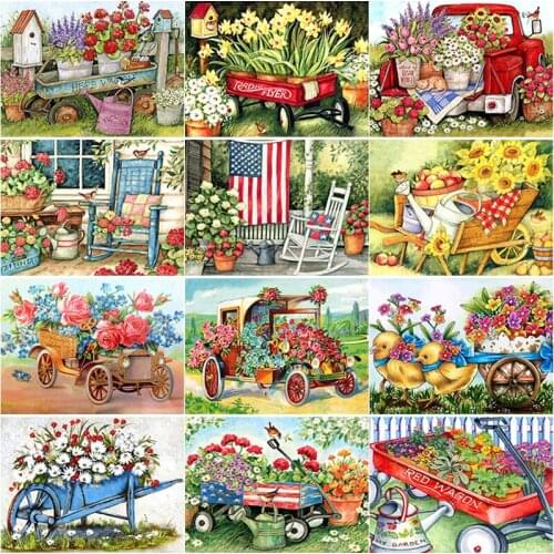 5D DIY Diamond Painting Fresh Flowers Cross Stitch Flowerbed Diamond Embroidery Crafts Full Square Round Drill Home Decor Gift