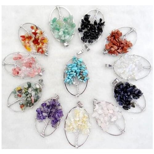 6PC Natural stone Quartz Crystal aventurine tiger eye Egg shape Wisdom Tree pendants for diy jewelry making necklace Accessories