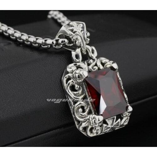 925 Sterling Silver Huge Red CZ Mens Biker Pendant 8P007 (Necklace 26inch)