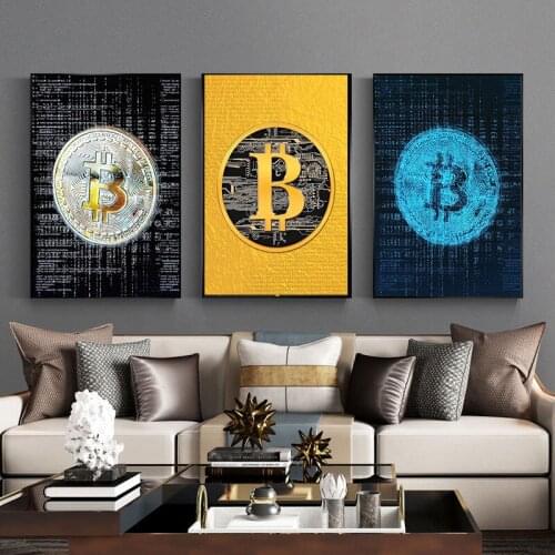 Abstract Painting Print BITCOIN Pictures Canvas Painting Golden Poster Modern Wall Art Pictures in Living Room Home Decoration