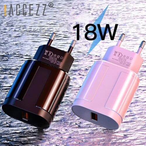 !ACCEZZ EU/US Plug USB Charger 18W Quick Charge Fast Charging For iPhone 11 Pro XS Xiaomi Samsung Portable Phone Charger Adapter