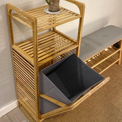 Rack Bamboo Shelf with Cloth Basket Bathroom Storage Organizer