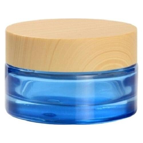 High Grade 30G Wood Grain Cover Blue Cream Jar Glass 10pcs/lot