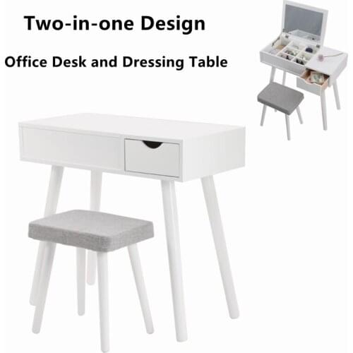 White Dressing Table Large Storage Space Cosmetic Dresser Multifunction Office Desk Bedside Table With Stool Home Furniture HWC