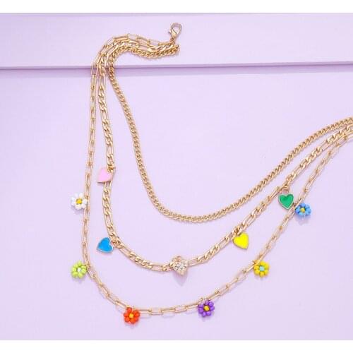Origin Summer Fantisy Multi-layer Spark Rhinestone Love Heart Floral Pendant Necklace for Women Ladies Trendy Accessories