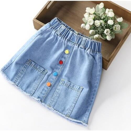 Teenage Girls Jean Skirt Kids Clothes Denim Skirts for Girls Elastic Waist Colorful Button Tutu Skirts 2 4 6 8 10 12 13 14 Years