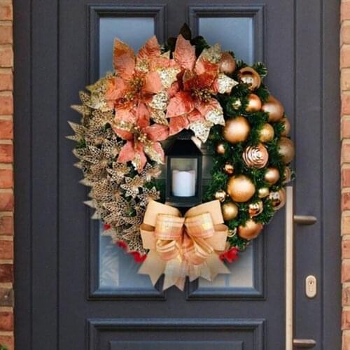 Elegant Red Christmas Wreath Champagne Gold Christmas Wreath Window Door Wall Ornament Decorations GQ