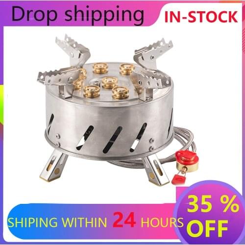 12800W 9 Head Gas Stove Outdoor Camping Stove Self-Driving Tour Stainless Steel Folding 9 Hole Fire Brimstone Stoves Burner 캠핑용품