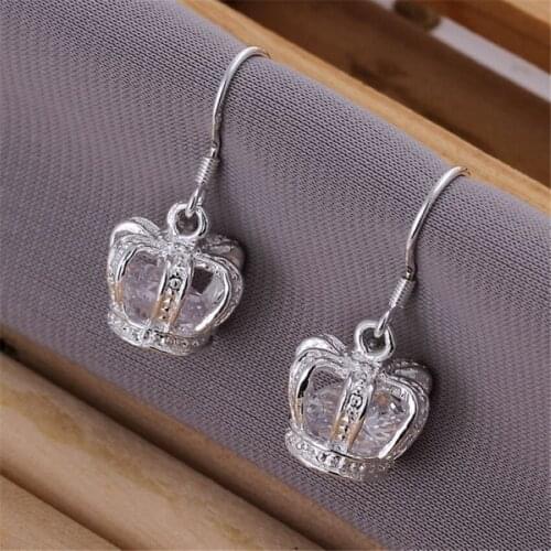 Exquisite Crystal Crown silver color earrings high quality luxury fashion jewelry best gift