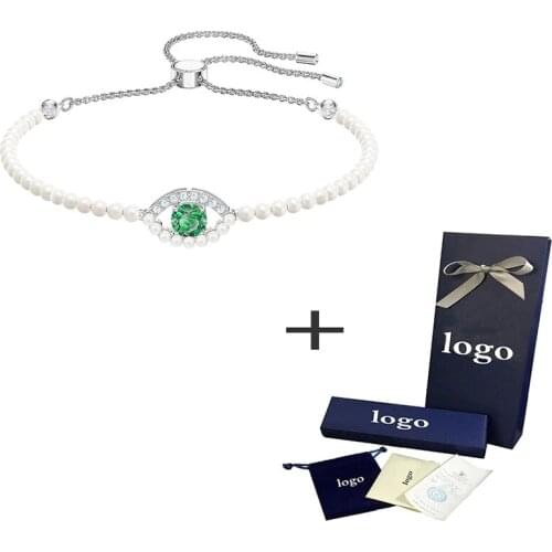 Exquisite Green Crystal Eye Push-pull Adjustable Bracelet Elegant Simple Ladies Luxury Jewelry Send Girlfriend Romantic Gift