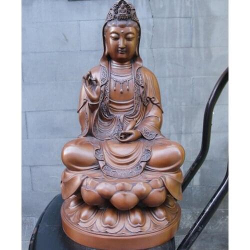 17.7 inches Chinese 100% Pure red Copper Guanyin Kwan-yin Bodhisattva Goddess Buddha Statue Bronze Decoration Home Gift