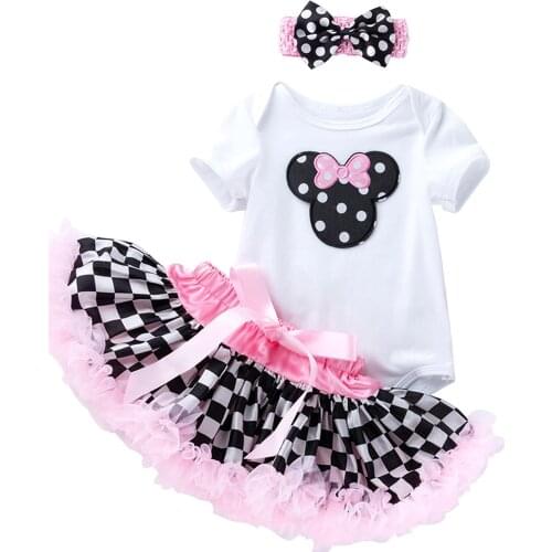 Summer Newborn Baby Girls Clothes Set Cute Short Sleeve T-shirt Headband Mesh Mini Skirt Bodysuit Babysuit 12 16 18 24 Month
