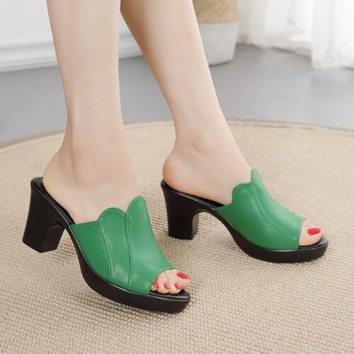 Logoneone Womens Slippers Sandals 2021 Summer 7.5cm High Heels Women Shoes Woman Slippers Summer Sandals Mothers Casual Shoes