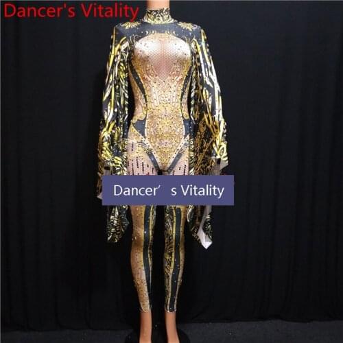 Car Model Pole Jazz DS Dance Leotard Women Singer DJ Diamond Elastic Close-fitting Body Suit Adult Performance Costume Garments