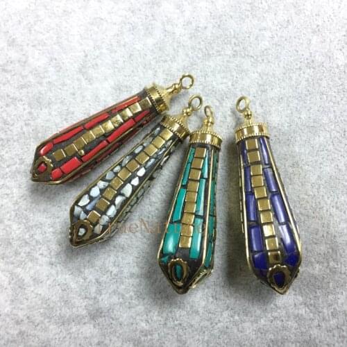 Fashion Colorful Dot Inlay Lever Pendant Copper Point Pendant With Single Bail For Jewelry Making In 58x18mm PM5358