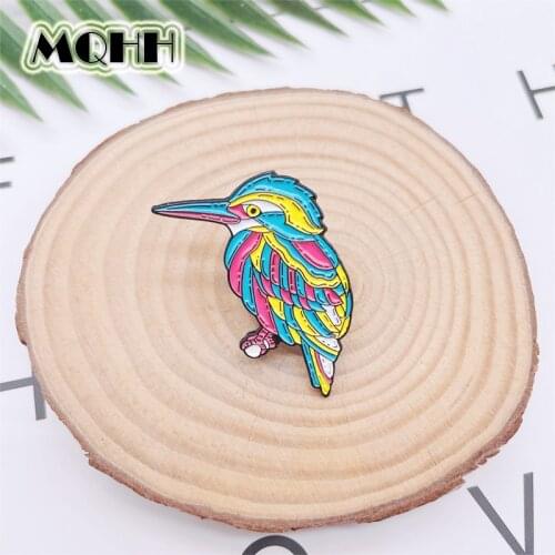 Cartoon Colorful Animals Birds Enamel Pins Long-beaked Woodpecker Alloy Brooch Badge Punk Woman Jewelry Gift For Friends