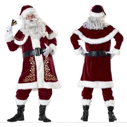 Mens Santa Claus Costume Father Christmas Fancy Dress Budget Outfit Suit Adult M--XXL SM6060