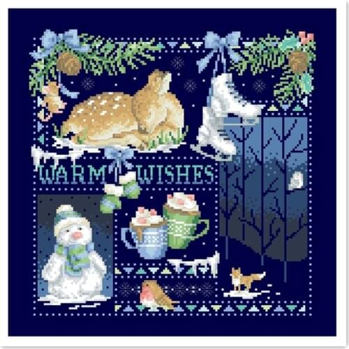 Christmas reindeer cross stitch kit winter snow package 14ct 11ct deep blue cotton thread embroidery DIY handmade needlework