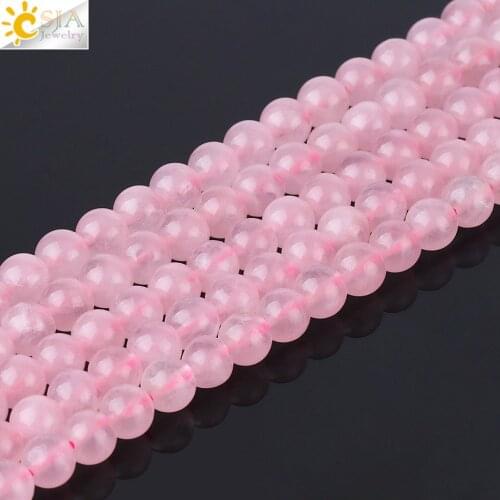 CSJA Natural Stone Pink Quartz Loose Beads 4 6 8 10mm Pick Size for Jewelry Making Round Bead DIY Women Bracelets Necklaces F548