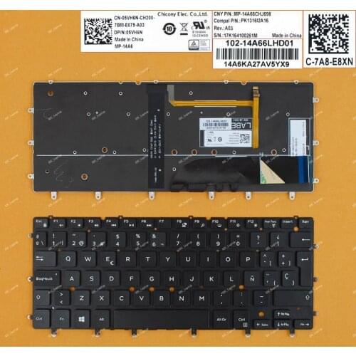 New Spanish Teclado Keyboard For Dell XPS 13 9343 9350 9360 7547 7347 7348 7352 7353 7359 Laptop, BACKLIT, without Frame, Black