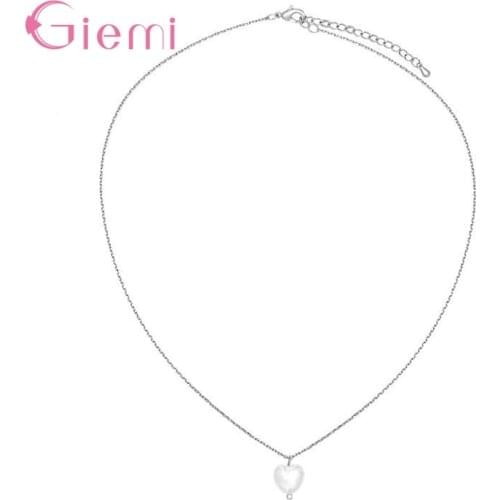 Simple 925 Sterling Silver Gold Chain Necklace Heart-shape Pearl Pendant Charm For Women Girl Party Gift Jewelry Supplies