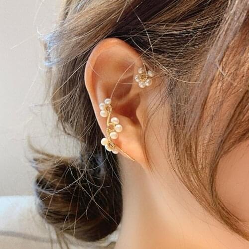 1Pc Women Elegant Fashion Faux Pearl Flower Chain Non Pierced Hanging Ear Clip Earring Female Jewelry 2020