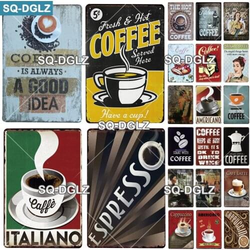 [SQ-DGLZ] Italiano Coffee Metal Sign Vintage Plaque Plate Decor For Pub Bar Wall Decor Break Coffee Tin Signs Retro Cafe Poster