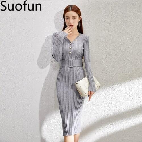 Модные трикотажные платья Suofun China At AliExpress