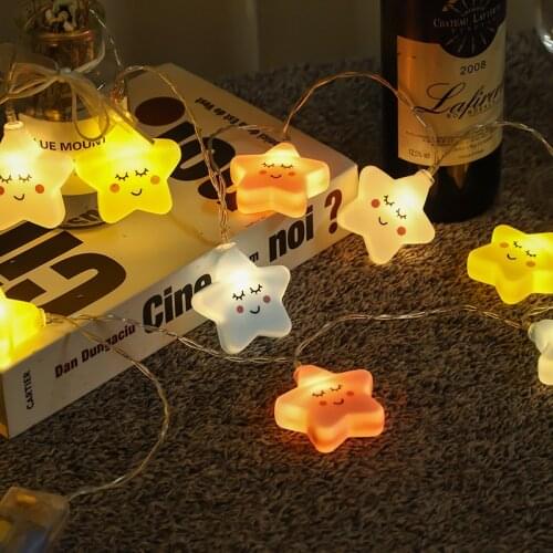 RXUNS 10 Leds Smile Star Cloud String Lights Battery Operated Led Room Decorations For Bedroom Kids Christmas New Year Birthday