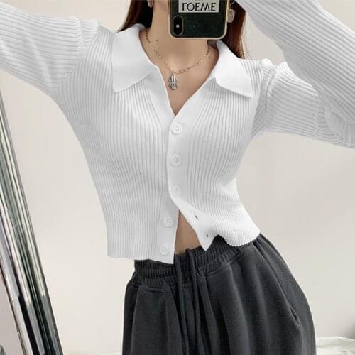 Women Autumn Vintage Korean Style Sunshine Short Knitted Sweater Chic Lady Fashion V-Neck Slim Long sleeve Cardigans Top Femme