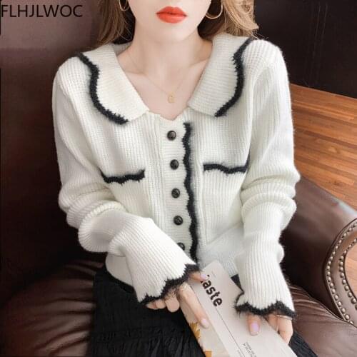 White Autumn Winter Sweater Women Sweet Girls Japan Style Retro Vintage Single Breasted Button Knitted Cardigans Coats