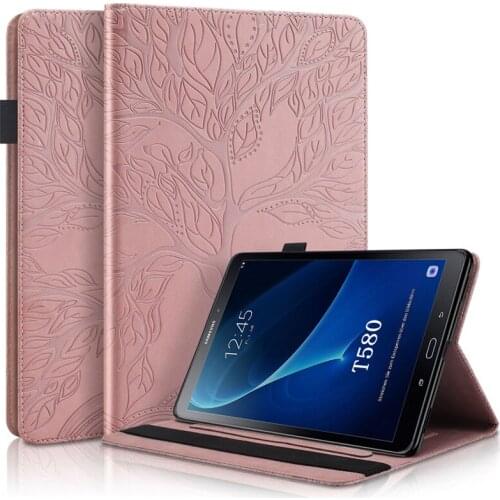Embossing Tree Flower Tablet Cover For Samsung Galaxy Tab A A6 10.1 2016 SM-T580 T580N T585 T585C Wallet Stand Shell rose gold