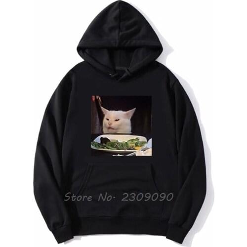 Dinner Table Cat Meme Funny Internet Yelling Confused Gift Men Hoodie Casual Men Hoodies Sweatshirt Spring Autumn Streetwear