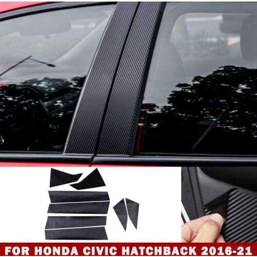 Carbon Fiber Side Door Window Pillars Sticker For Honda Civic Hatchback 2016-2021